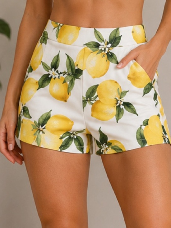 Lemon Design Crop Top And Shorts Size Small 2pc